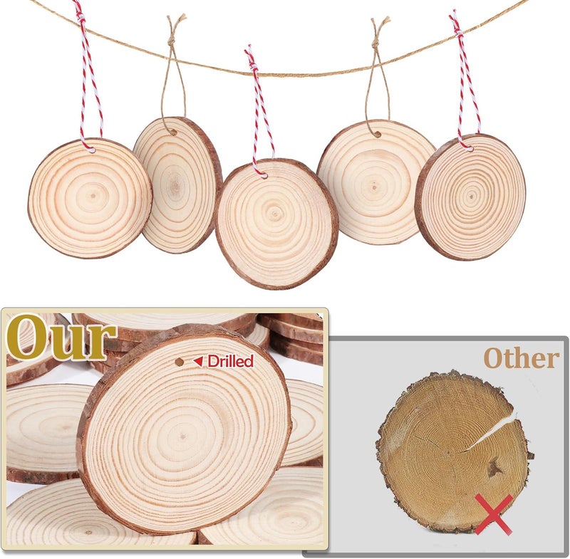 Timburst 30 PCS Natural Unfinished Wood Slices, 2.7" - 3.1" Wooden Rounds with Hole, Wood Circles for Crafts Doodle, Splice, Paint, Art, Decorate - Image 3